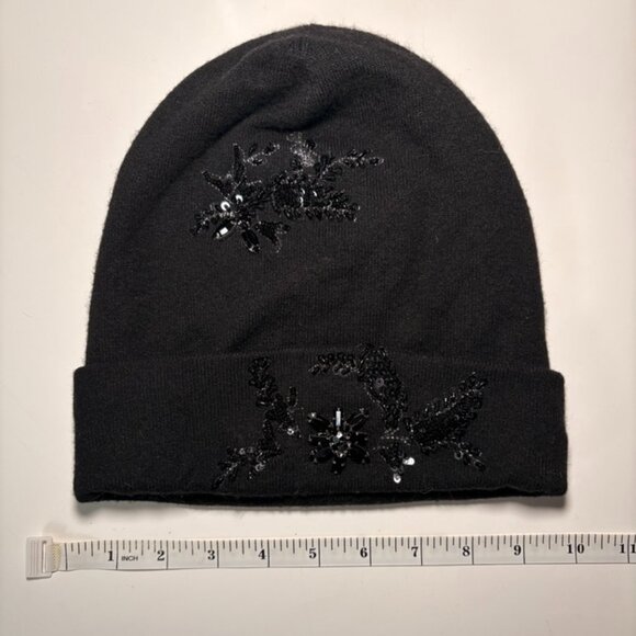 Club Monaco Black Cashmere Hat with Sequin Embellishments, OS - Picture 1 of 3